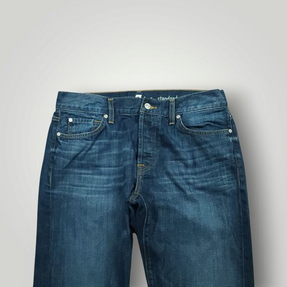 7 For All Mankind Jeans Mens 34 Standard Button Fly Straight Leg Whiskering - Picture 3 of 13